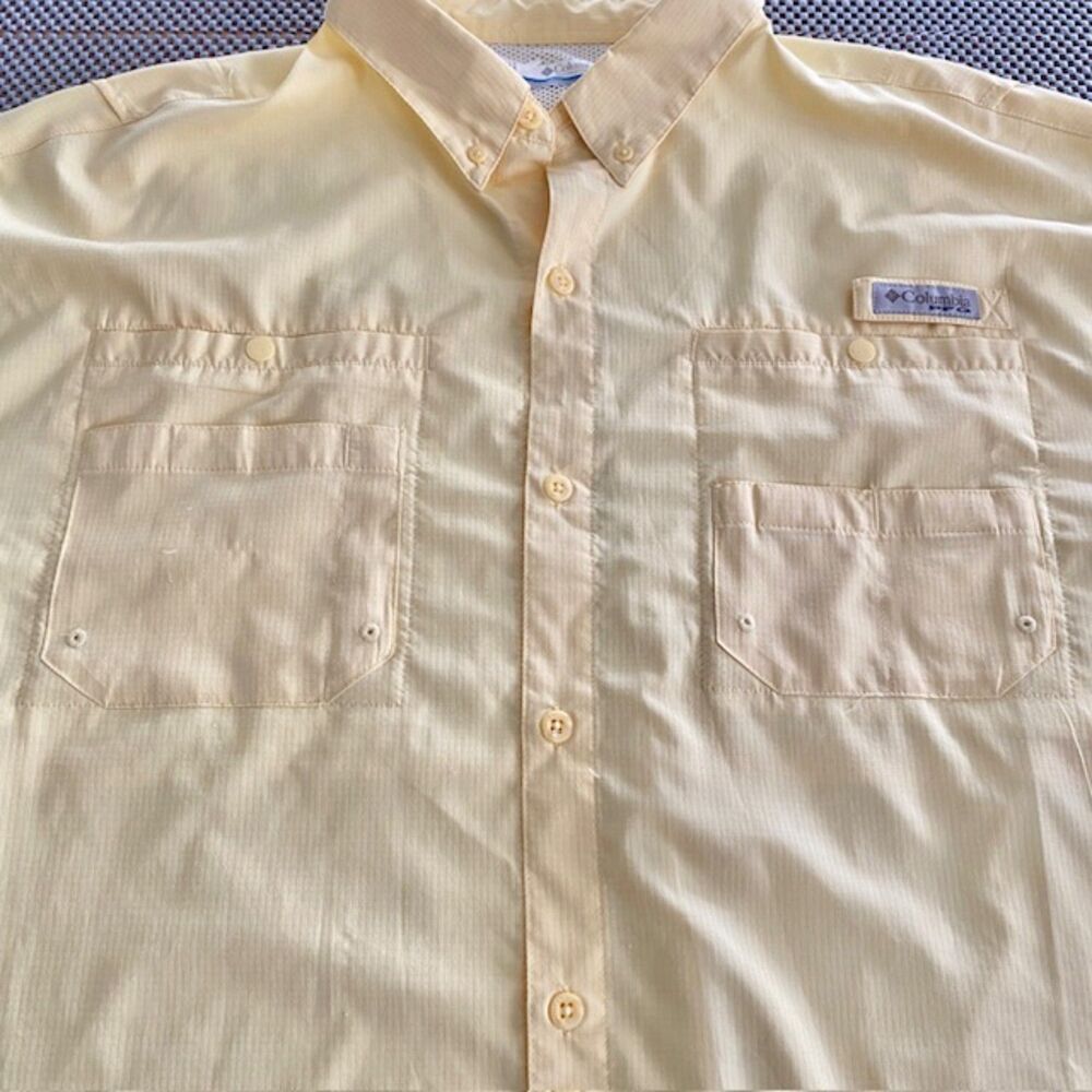 Columbia Men's Yellow Vented Fishing Shirt Short Sleeve Size XXL
